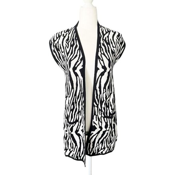 Chicos Zebra Knit Vest Size 0 Black White - Picture 4 of 7
